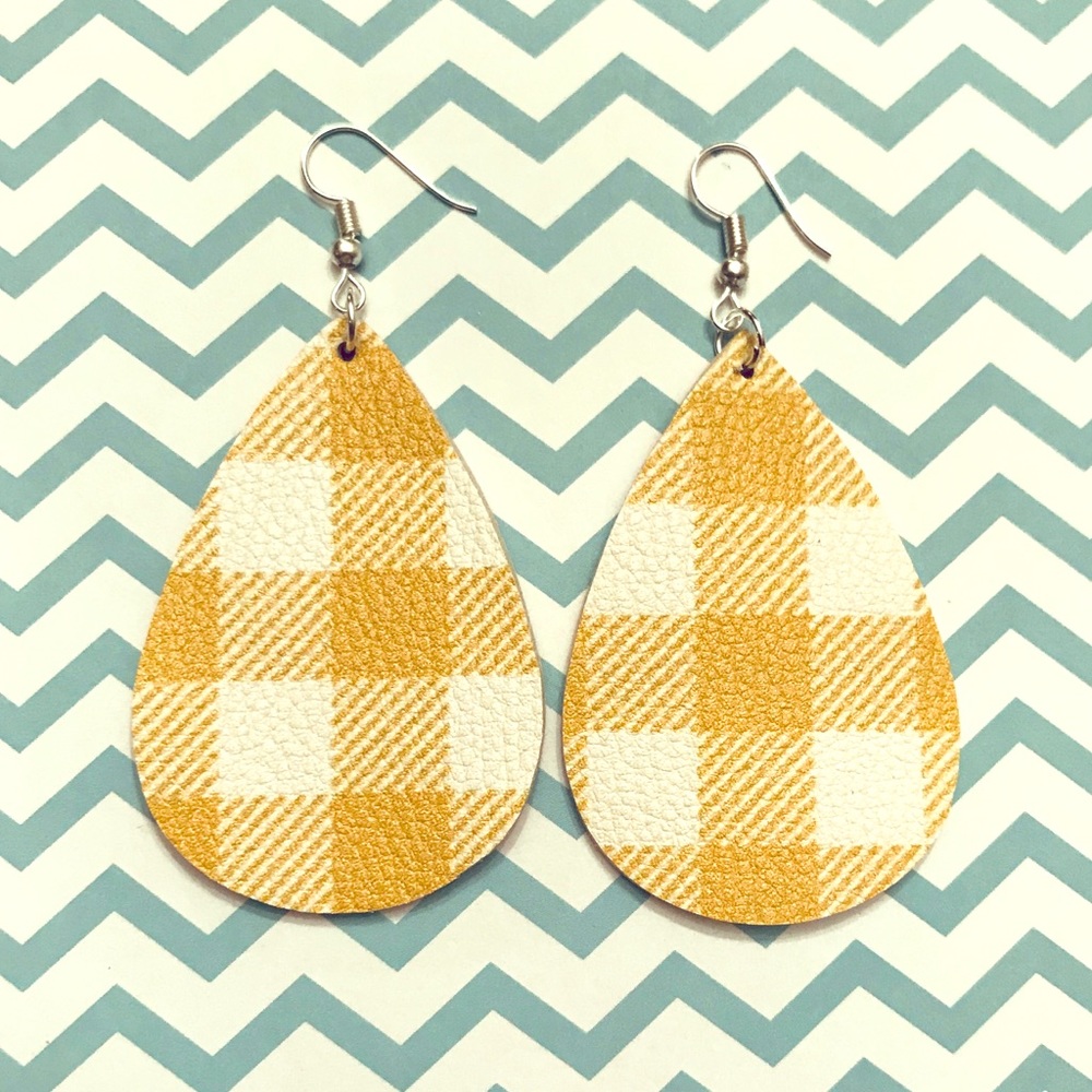 Yellow and White Buffalo Plaid Earrings